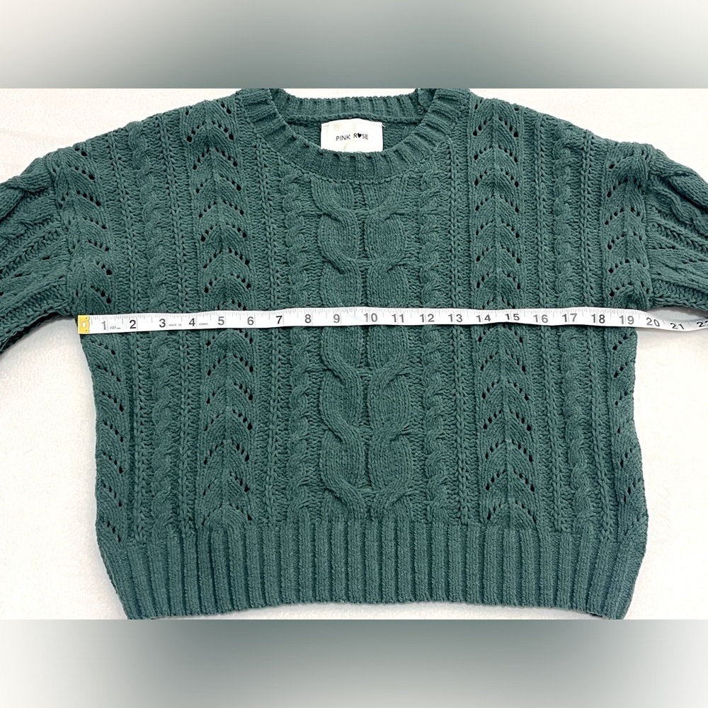 Pink Rose Women’s Polyester Chunky Soft Cozy Cable Knit Green Sweater Small - Picture 12 of 16
